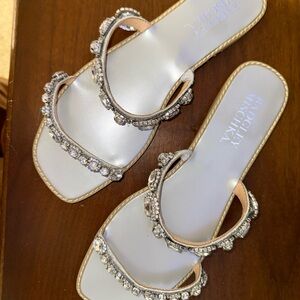 Badgley Mischka Crystal-Embellished Silver Sandals